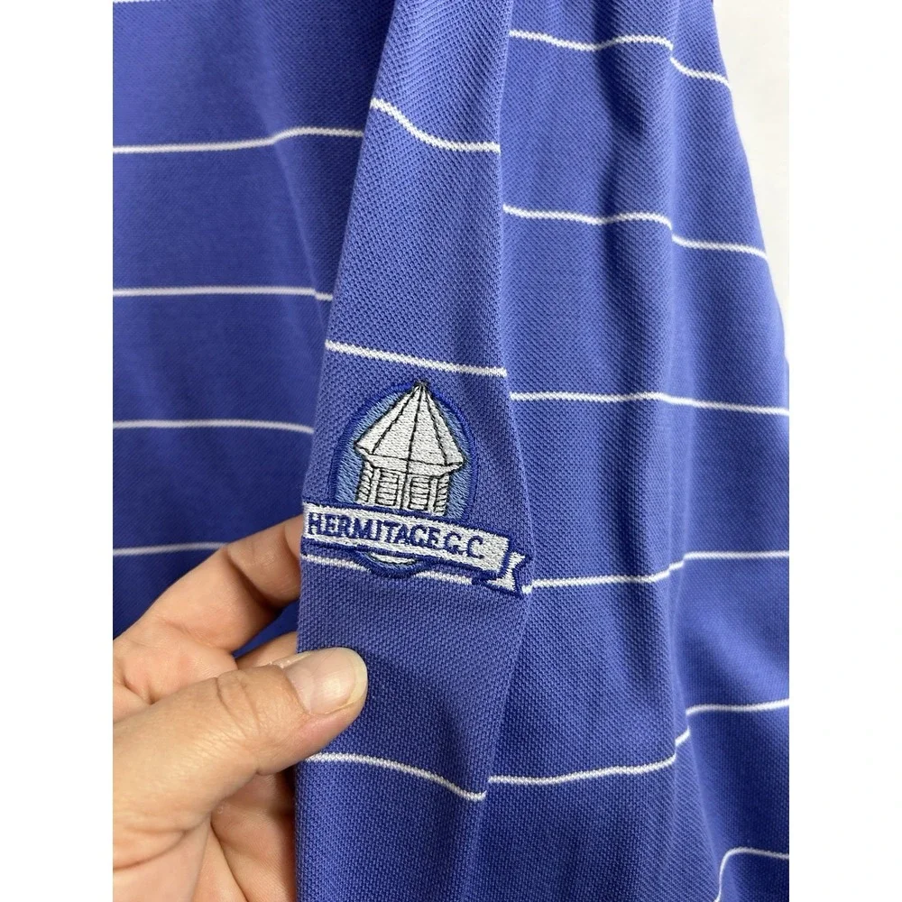 Polo Golf Ralph Lauren XXL Pima Cotton LS Shirt Hermitage C.G. Logo Blue Stipped